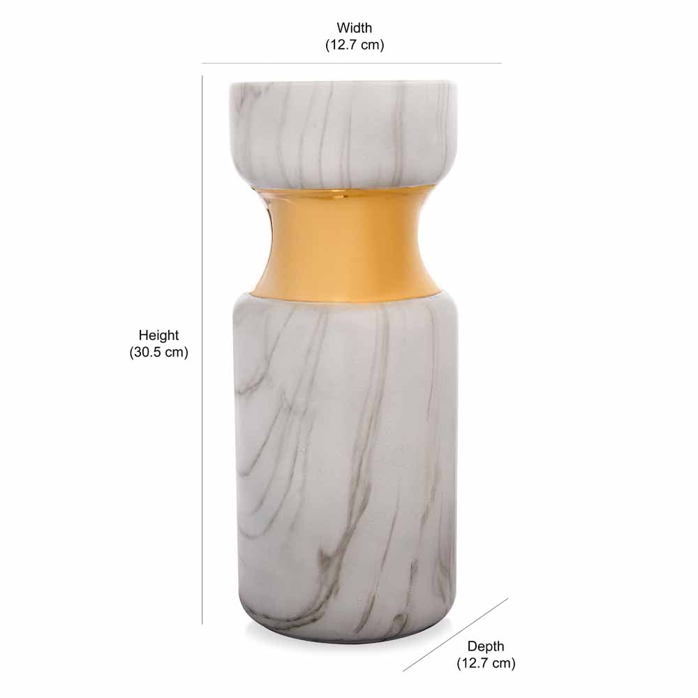 Decorative Hourglass Ceramic Vase (White & Gold)