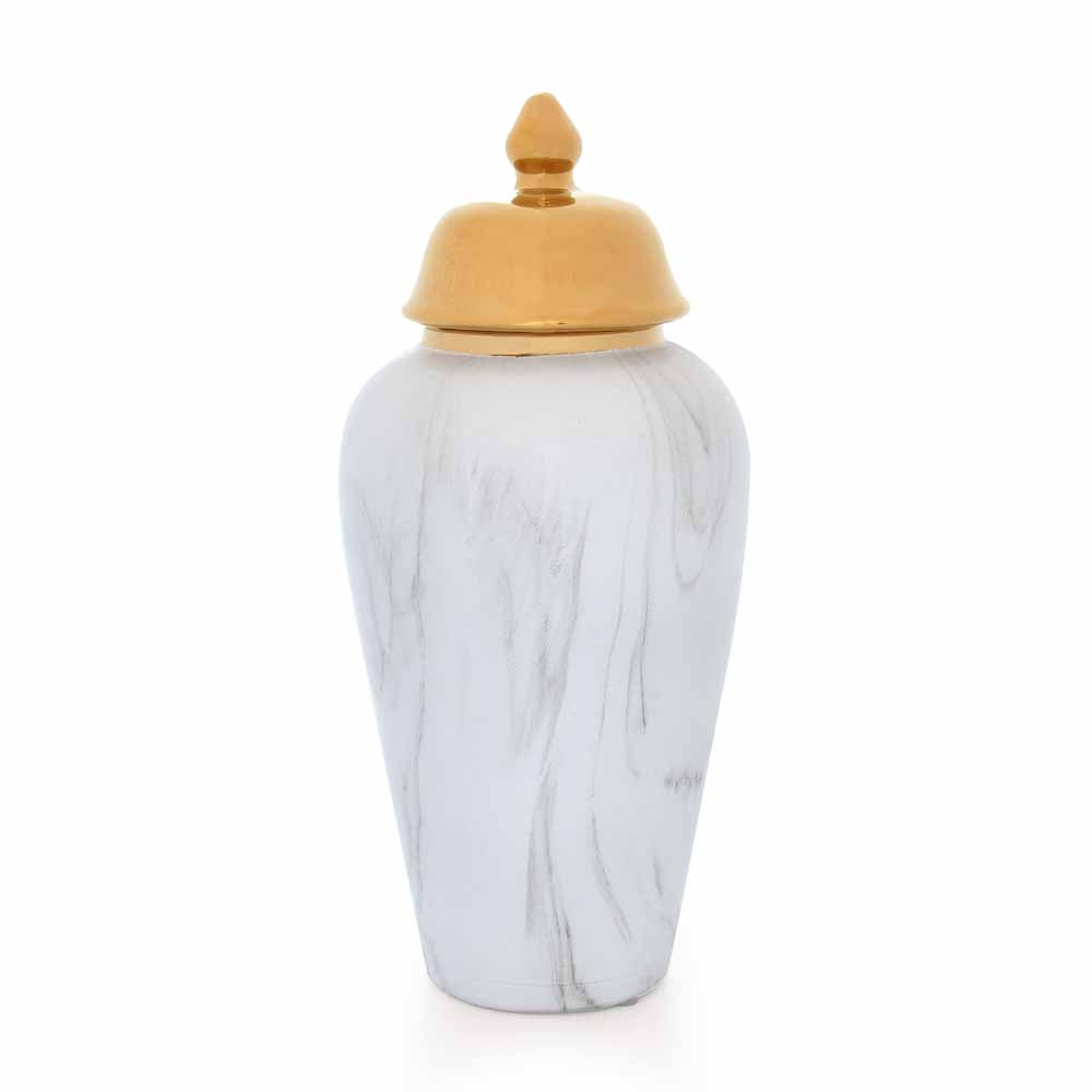 Decorative Ceramic Urn (White & Gold)