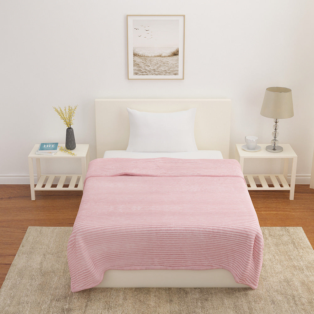 Fluted Flannel Polyester Single Blanket (Pink)