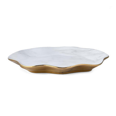 Abstract Ceramic Decorative Platter (White & Gold)