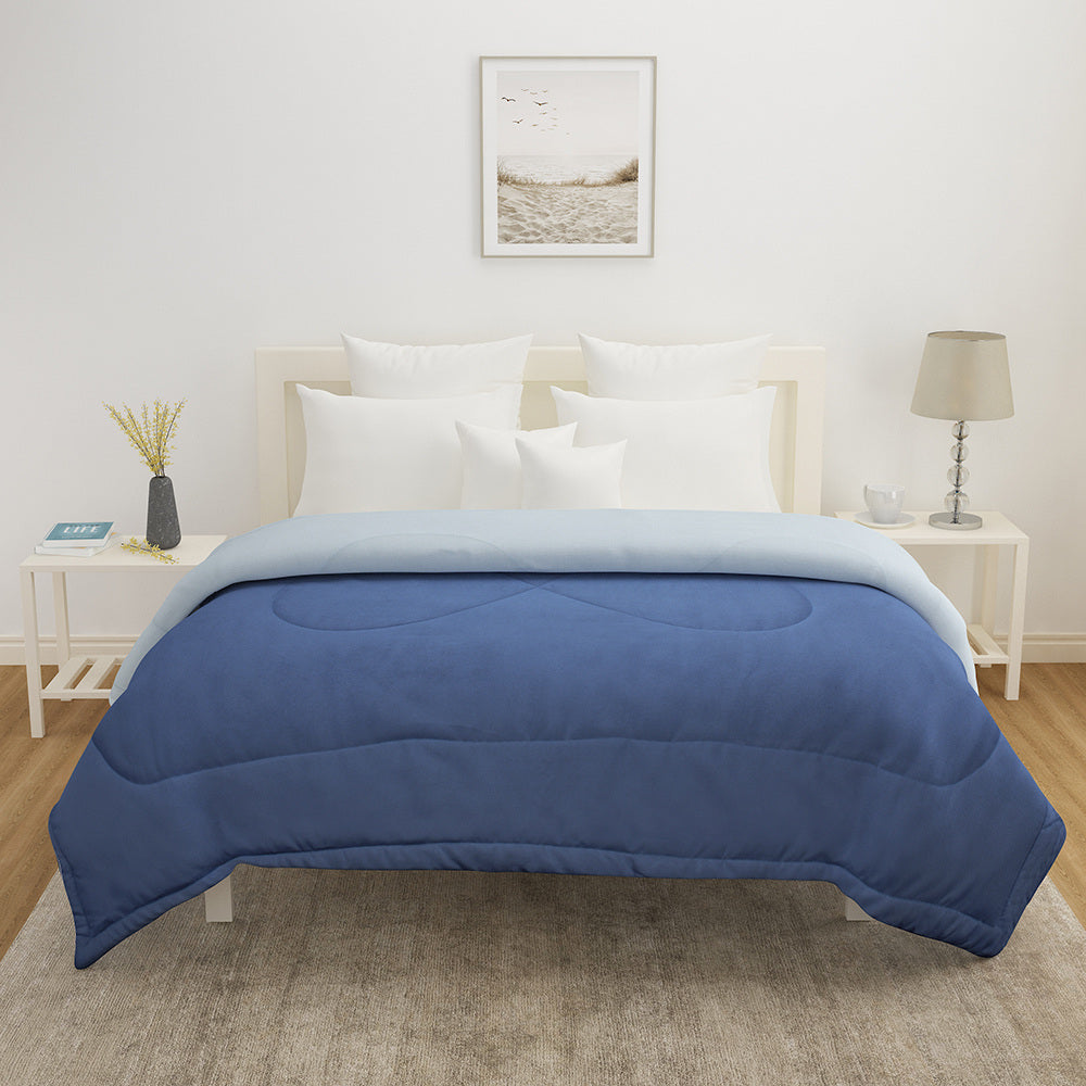 Polyester Reversible Double Bed Comforter (Blue)