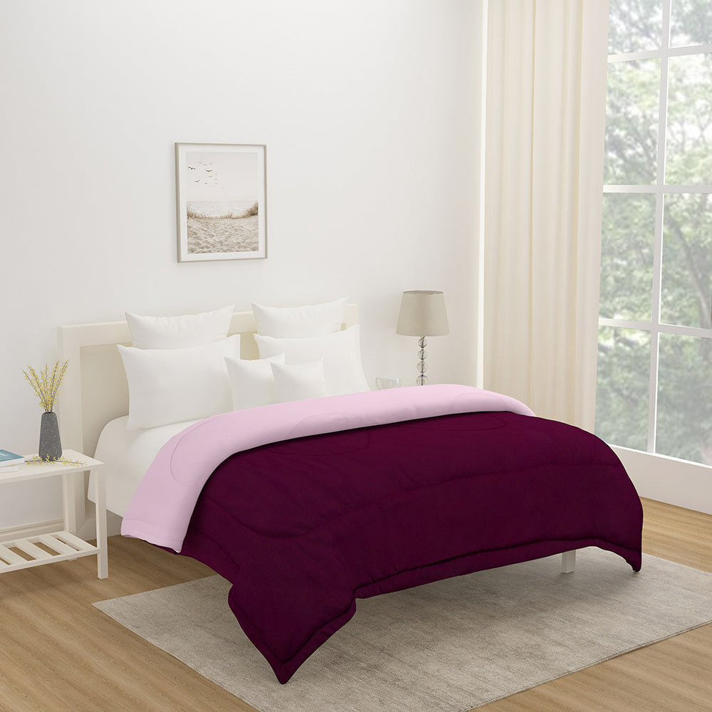 Polyester Reversible Double Bed Comforter (Maroon)