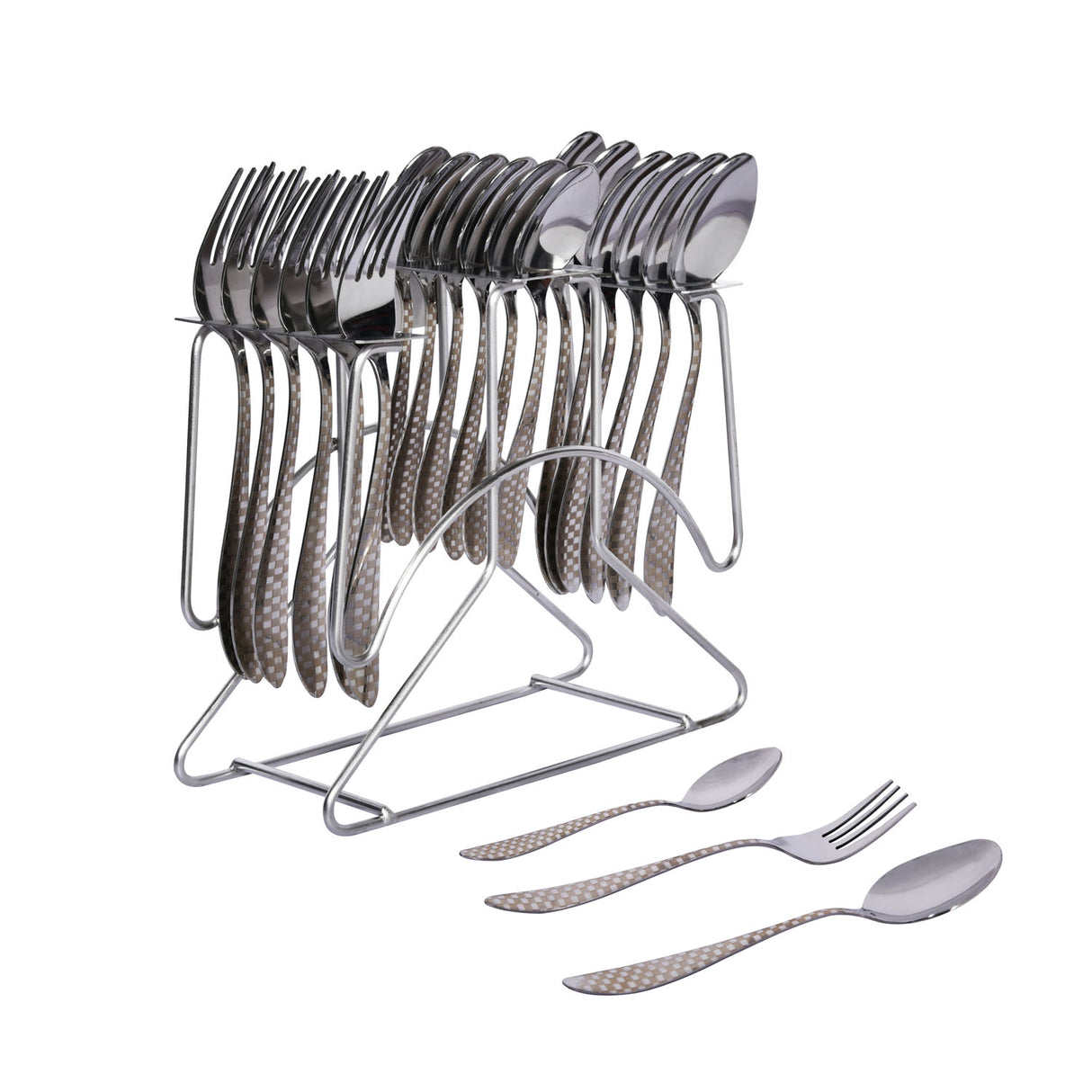 Arias by Lara Dutta Checkers Stainless Steel Cutlery Set with Stand (18 Pcs)