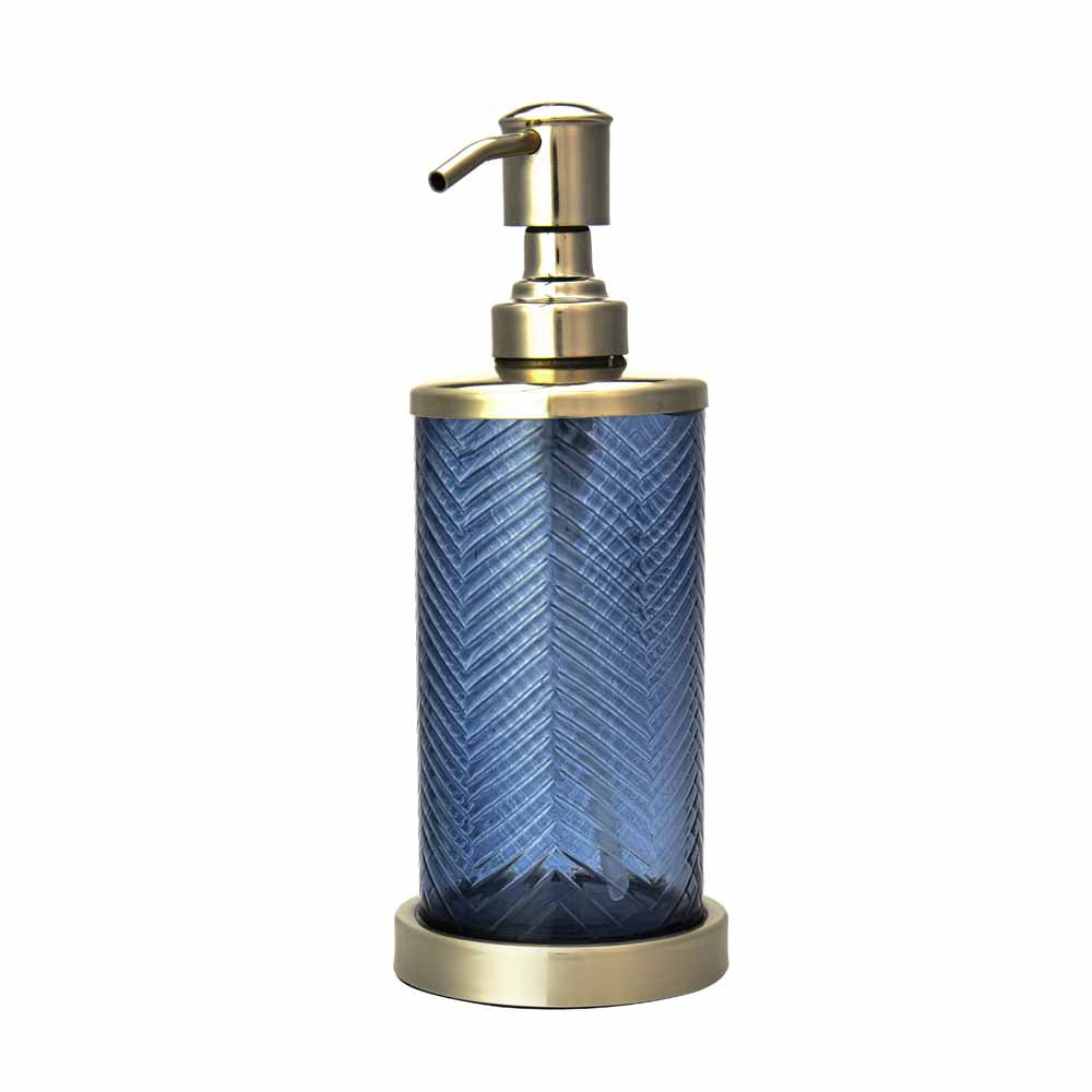 Transparent Glass Soap and Lotion Dispenser (Blue & Gold)