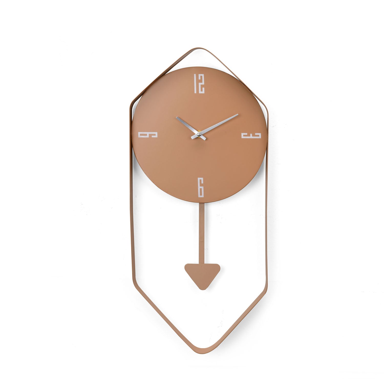 Hexagonal Metal Pendulum Wall Clock (Peach)