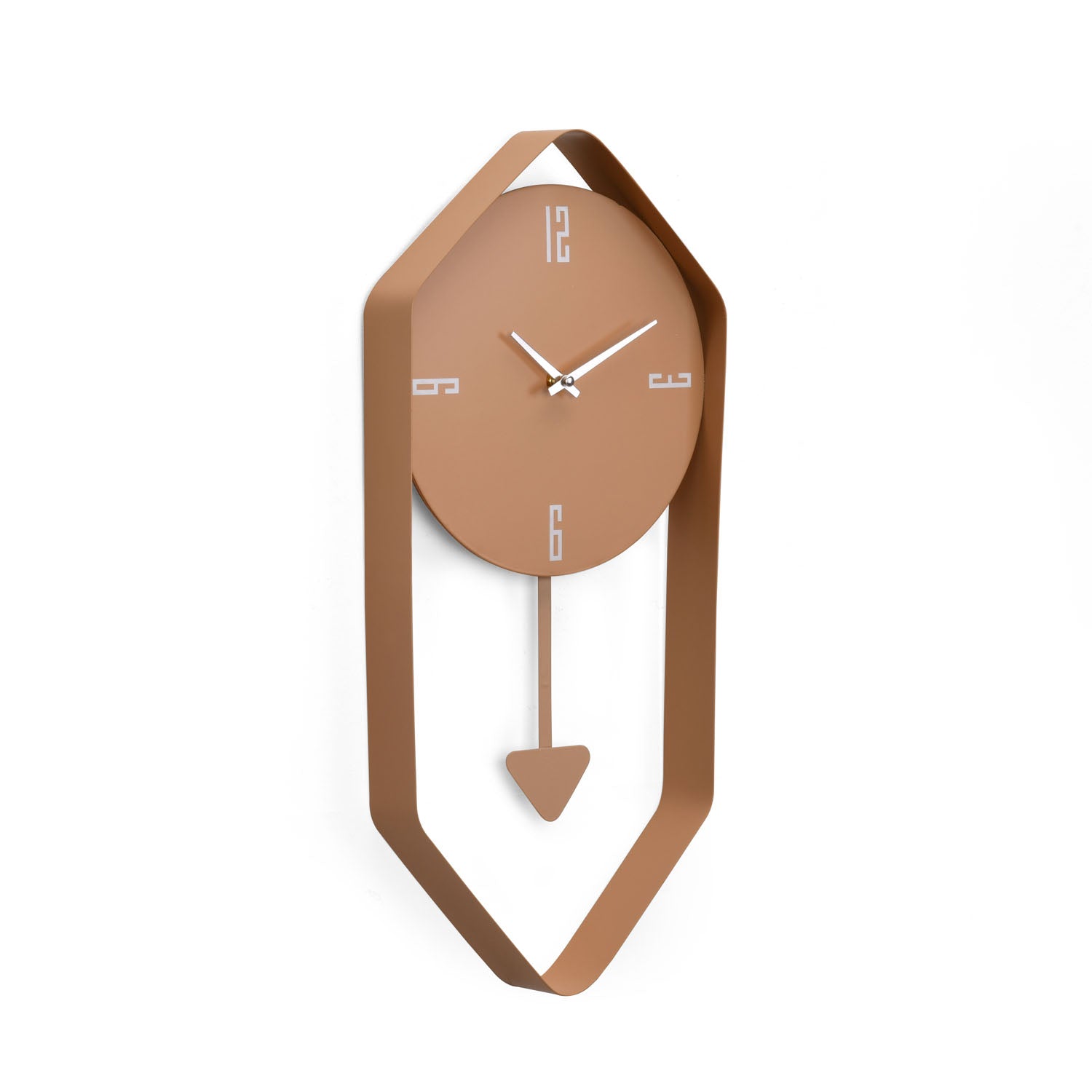 Hexagonal Metal Pendulum Wall Clock (Peach)