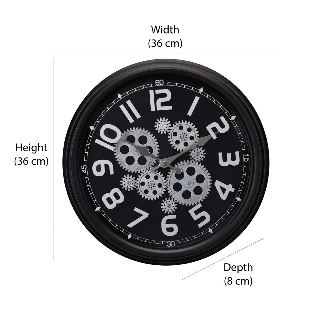 Numeric and Gear Design Analog Wall Clock (Black)