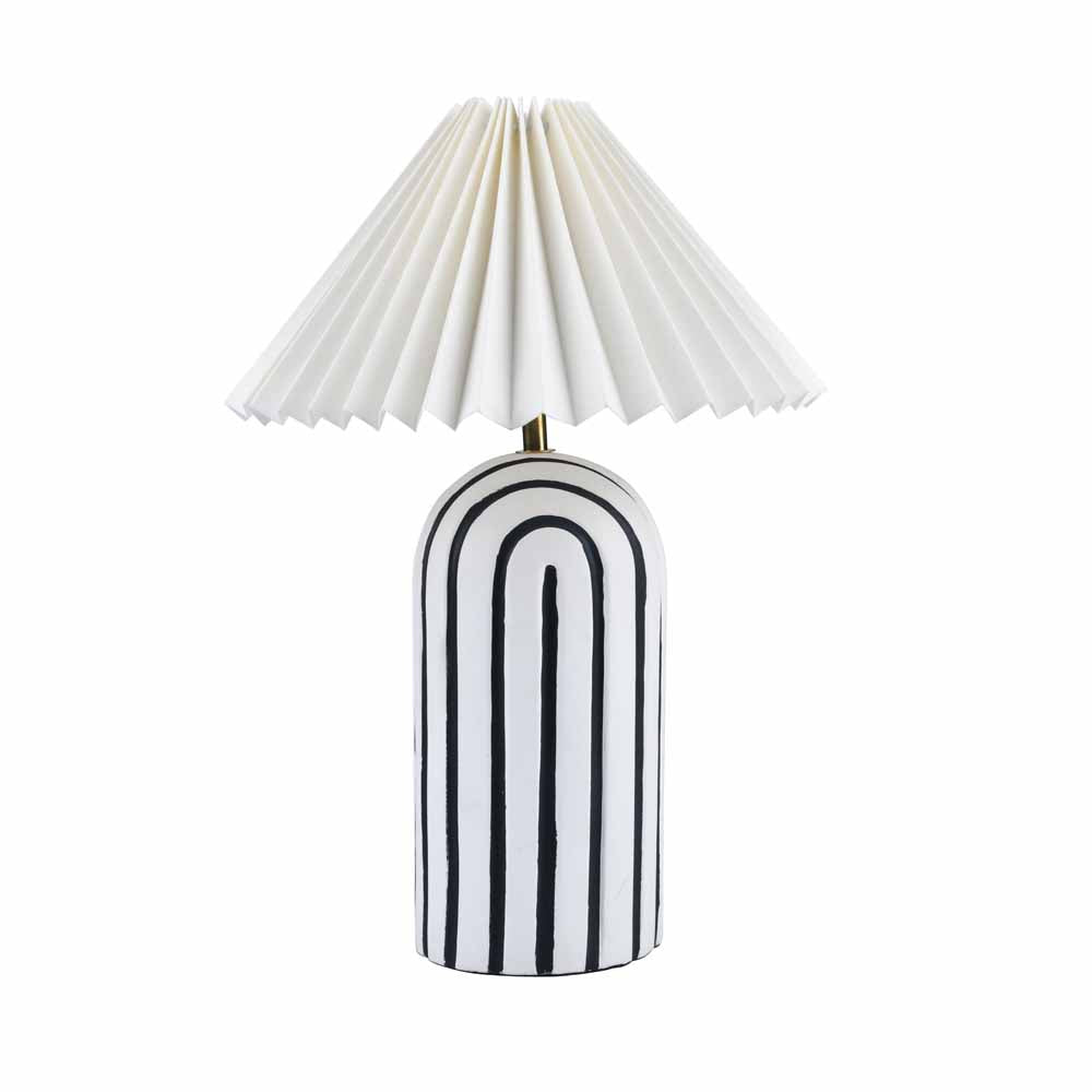 Retro Fabric Shade Paper Mache & Metal Base Table Lamp (White & Black)