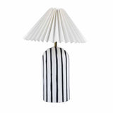 Retro Fabric Shade Paper Mache & Metal Base Table Lamp (White & Black)