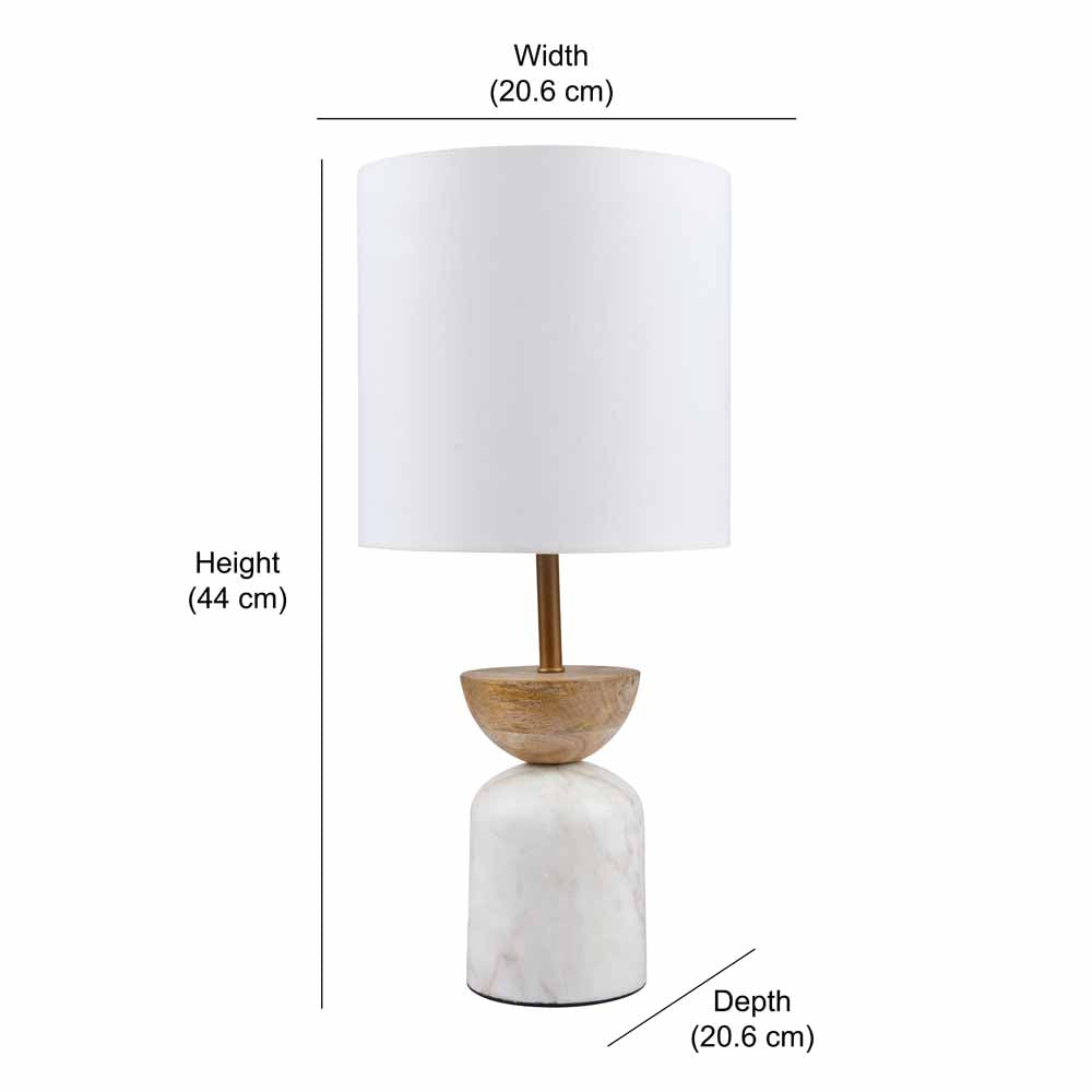 Hourglass Fabric Shade Marble & Wooden Base Table Lamp 44 cm (Brown & White)