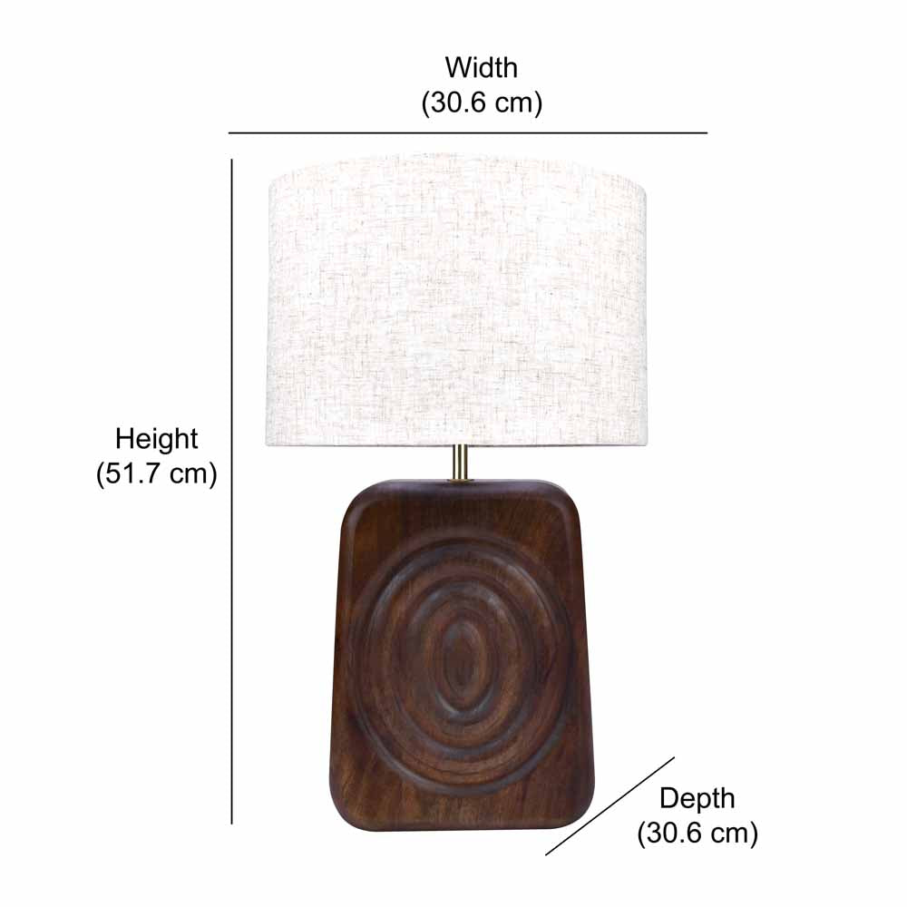 Trapeze Fabric Shade Metal & Wooden Base Table Lamp (Brown)