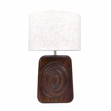 Trapeze Fabric Shade Metal & Wooden Base Table Lamp (Brown)