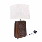 Trapeze Fabric Shade Metal & Wooden Base Table Lamp (Brown)