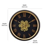 Roman Numerals and Gear Design Analog Wall Clock (Black & Gold)