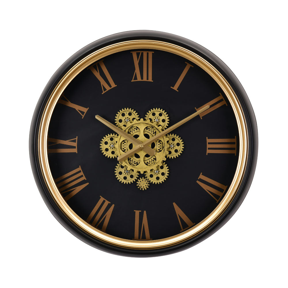 Roman Numerals and Gear Design Analog Wall Clock (Black & Gold)