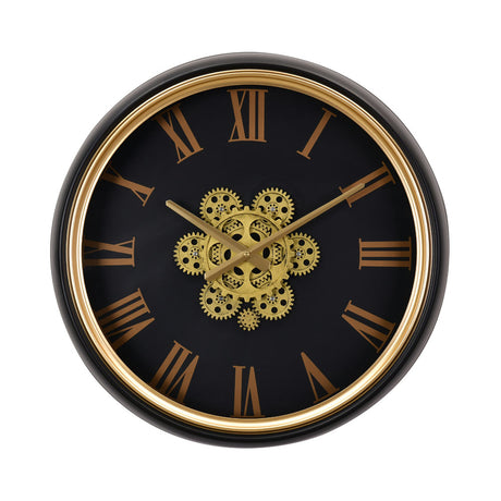 Roman Numerals and Gear Design Analog Wall Clock (Black & Gold)