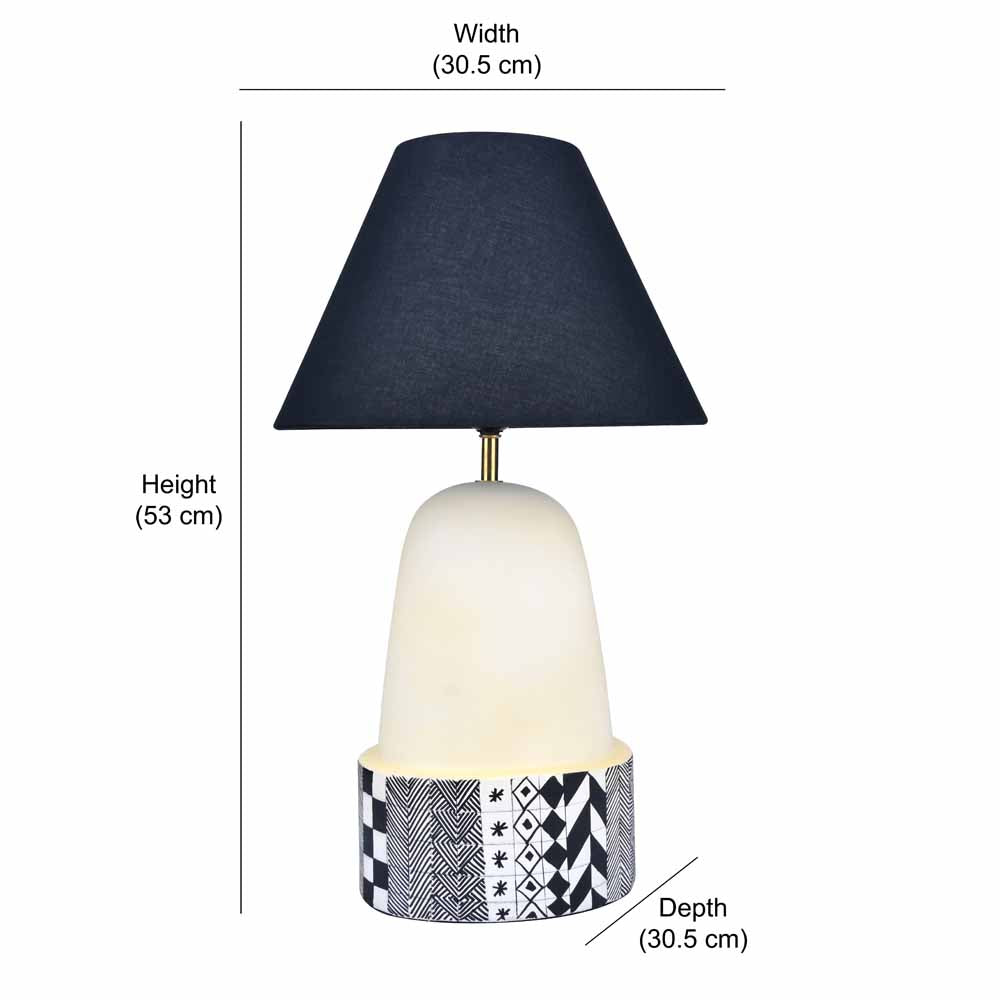 Tribal Fabric Shade Paper Mache & Metal Base Table Lamp (Light Yellow & Black)