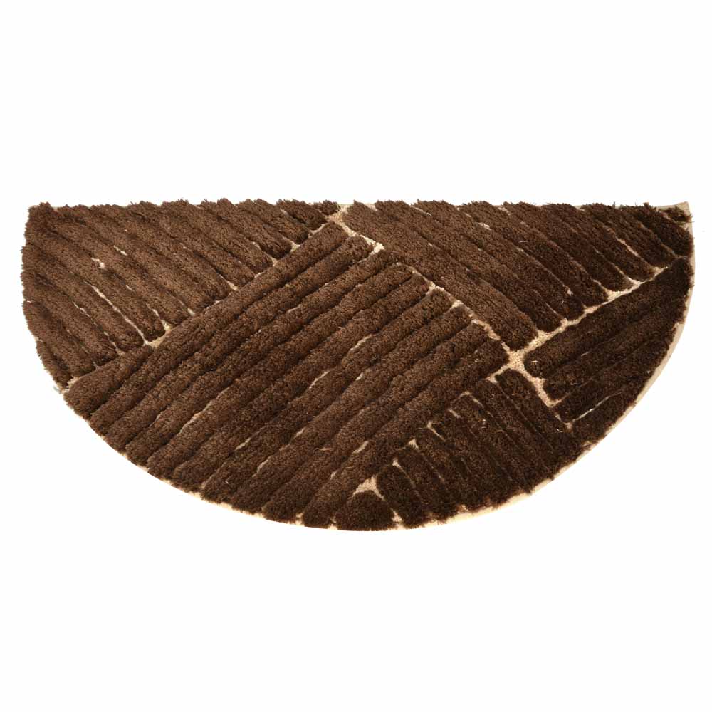 Abstract D Shaped Polyester 16" x 31" Anti Skid Bath Mat (Dark Brown)