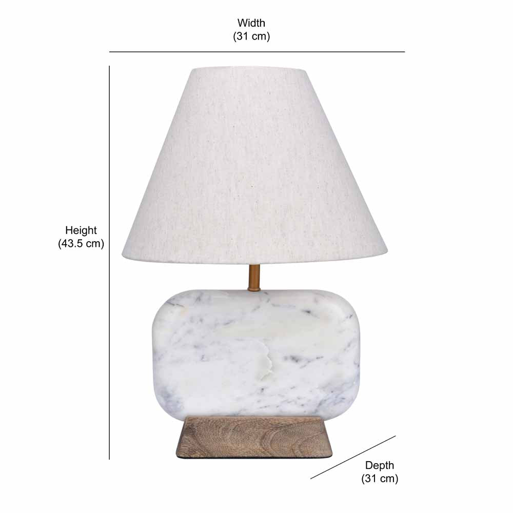 Decorative Fabric Shade Marble & Wooden Base Table Lamp 43.5 cm (Brown & White)