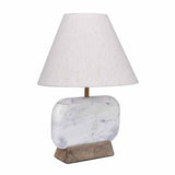 Decorative Fabric Shade Marble & Wooden Base Table Lamp 43.5 cm (Brown & White)