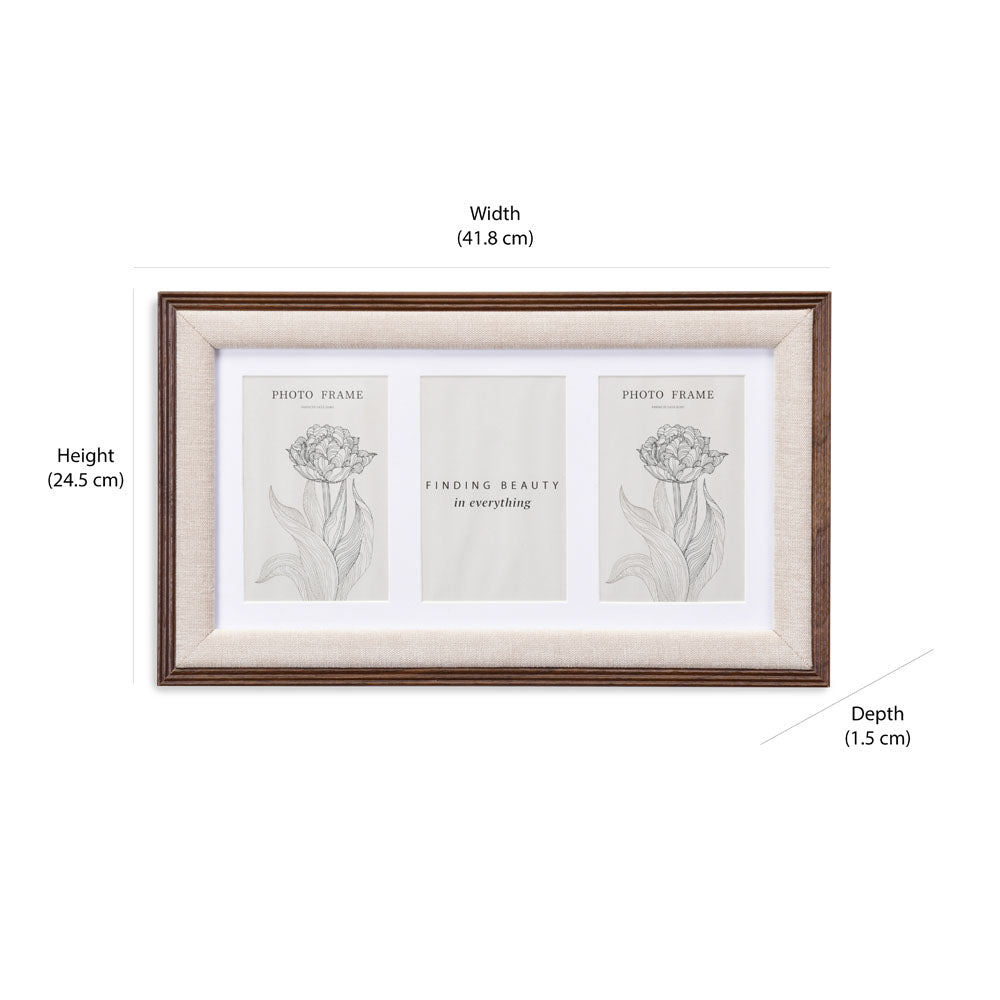 3 Pics Dual Border MDF Wall Mounted Photo Frame (Beige, 4 x 6 Inch)