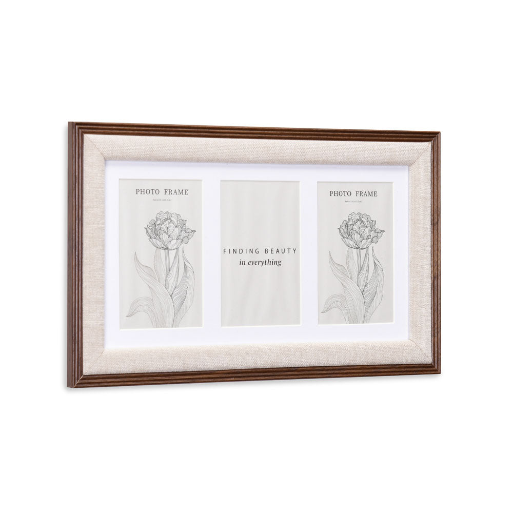 3 Pics Dual Border MDF Wall Mounted Photo Frame (Beige, 4 x 6 Inch)