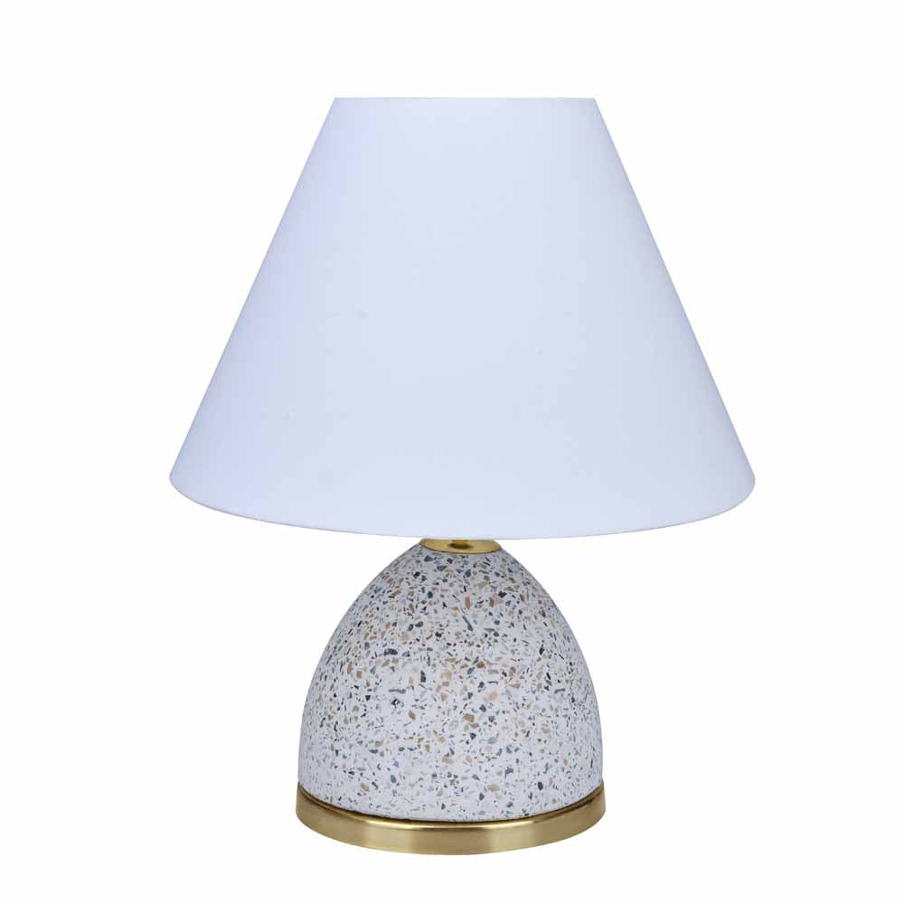 Fabric Shade Terrazzo & Metal Base Table Lamp (White & Gold)