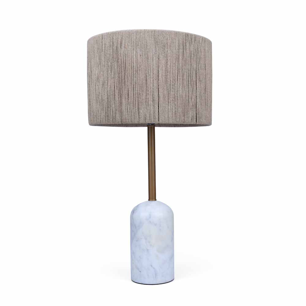 Sisal Fiber Shade Metal & Marble Base Table Lamp (Beige & White)