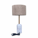 Sisal Fiber Shade Metal & Marble Base Table Lamp (Beige & White)