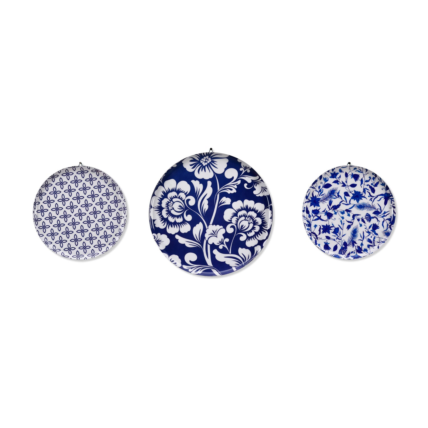 Floral Metal Wall Decor Plates Set of 3 (Blue)