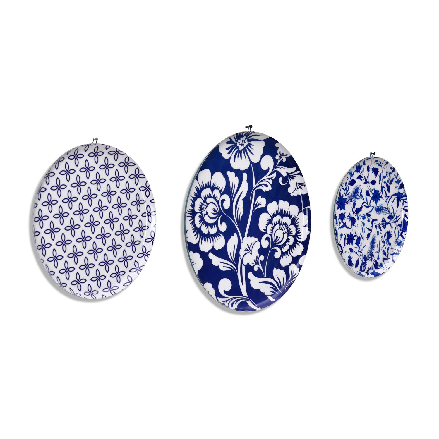 Floral Metal Wall Decor Plates Set of 3 (Blue)