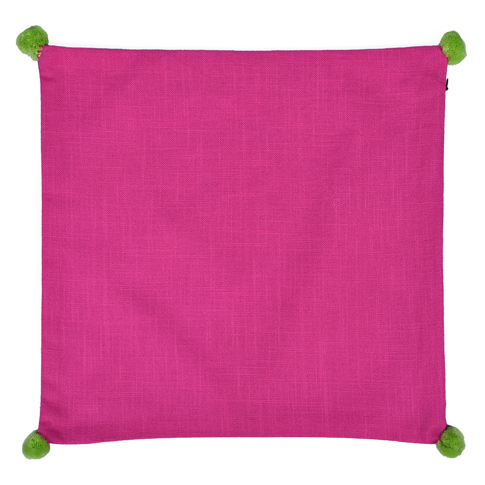 Solid Cotton 16' x 16' Two Sided Pom Pom Cushion Cover (Purple & Pink)