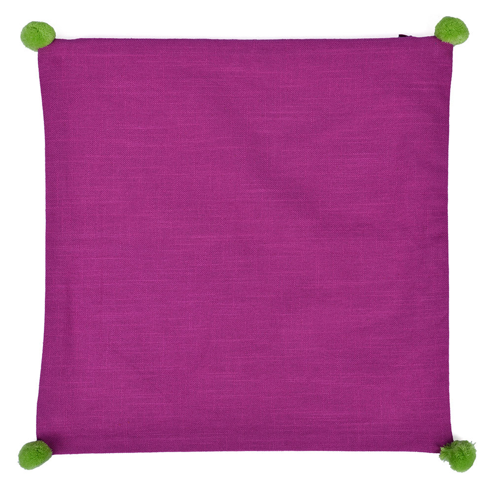 Solid Cotton 16' x 16' Two Sided Pom Pom Cushion Cover (Purple & Pink)