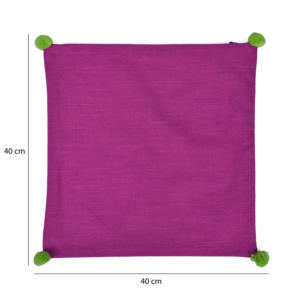 Solid Cotton 16' x 16' Two Sided Pom Pom Cushion Cover (Purple & Pink)