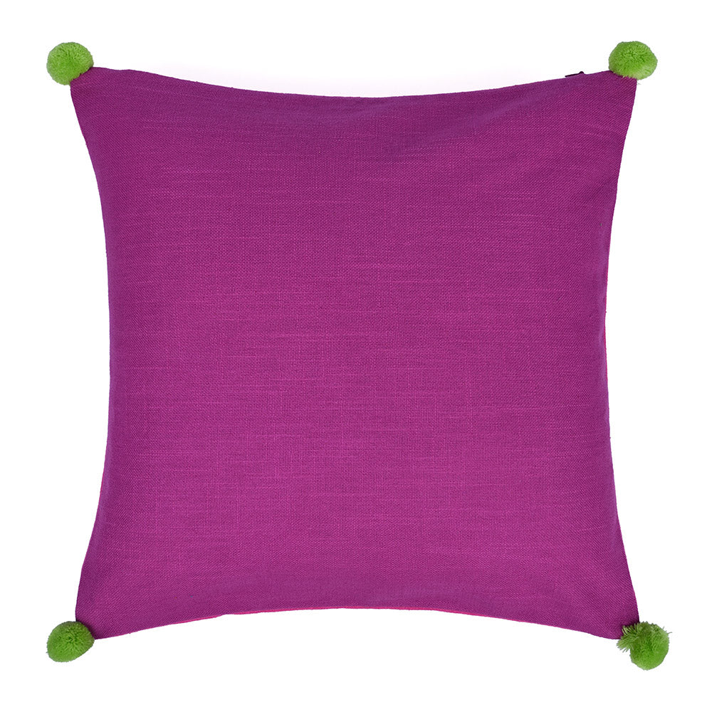 Solid Cotton 16' x 16' Two Sided Pom Pom Cushion Cover (Purple & Pink)