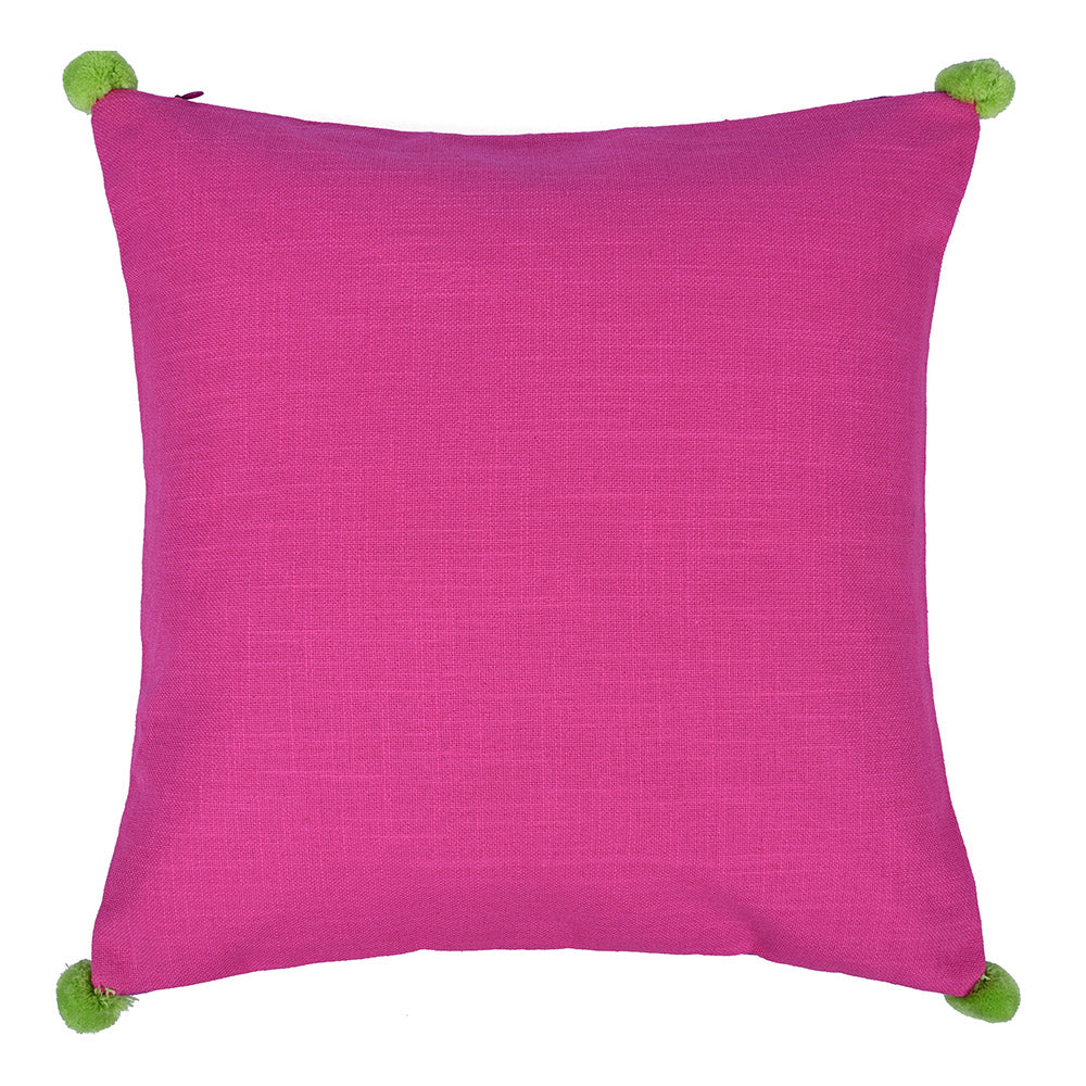 Solid Cotton 16' x 16' Two Sided Pom Pom Cushion Cover (Purple & Pink)