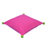 Solid Cotton 16' x 16' Two Sided Pom Pom Cushion Cover (Purple & Pink)