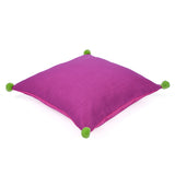 Solid Cotton 16' x 16' Two Sided Pom Pom Cushion Cover (Purple & Pink)