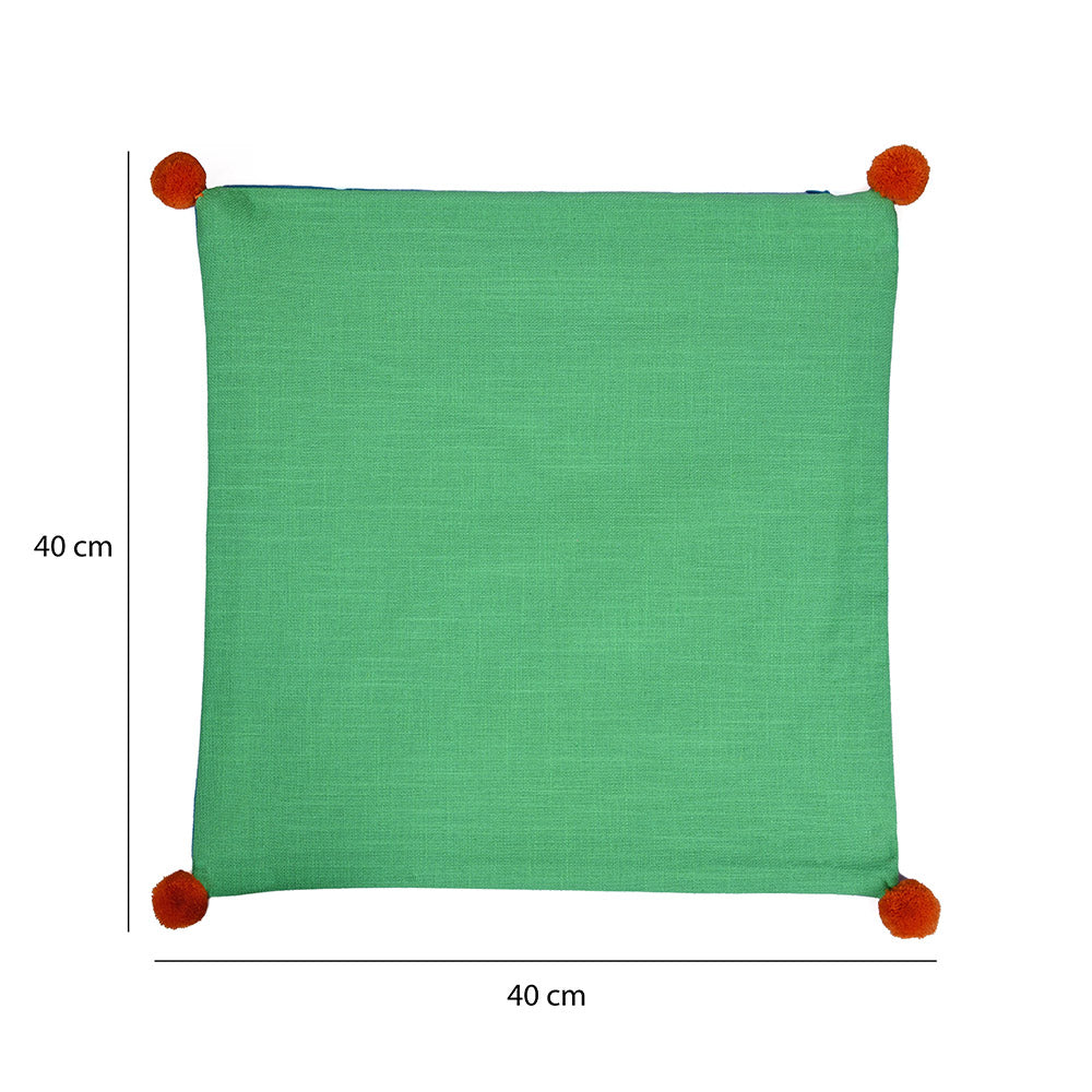 Solid Cotton 16' x 16' Two Sided Pom Pom Cushion Cover (Blue & Green)