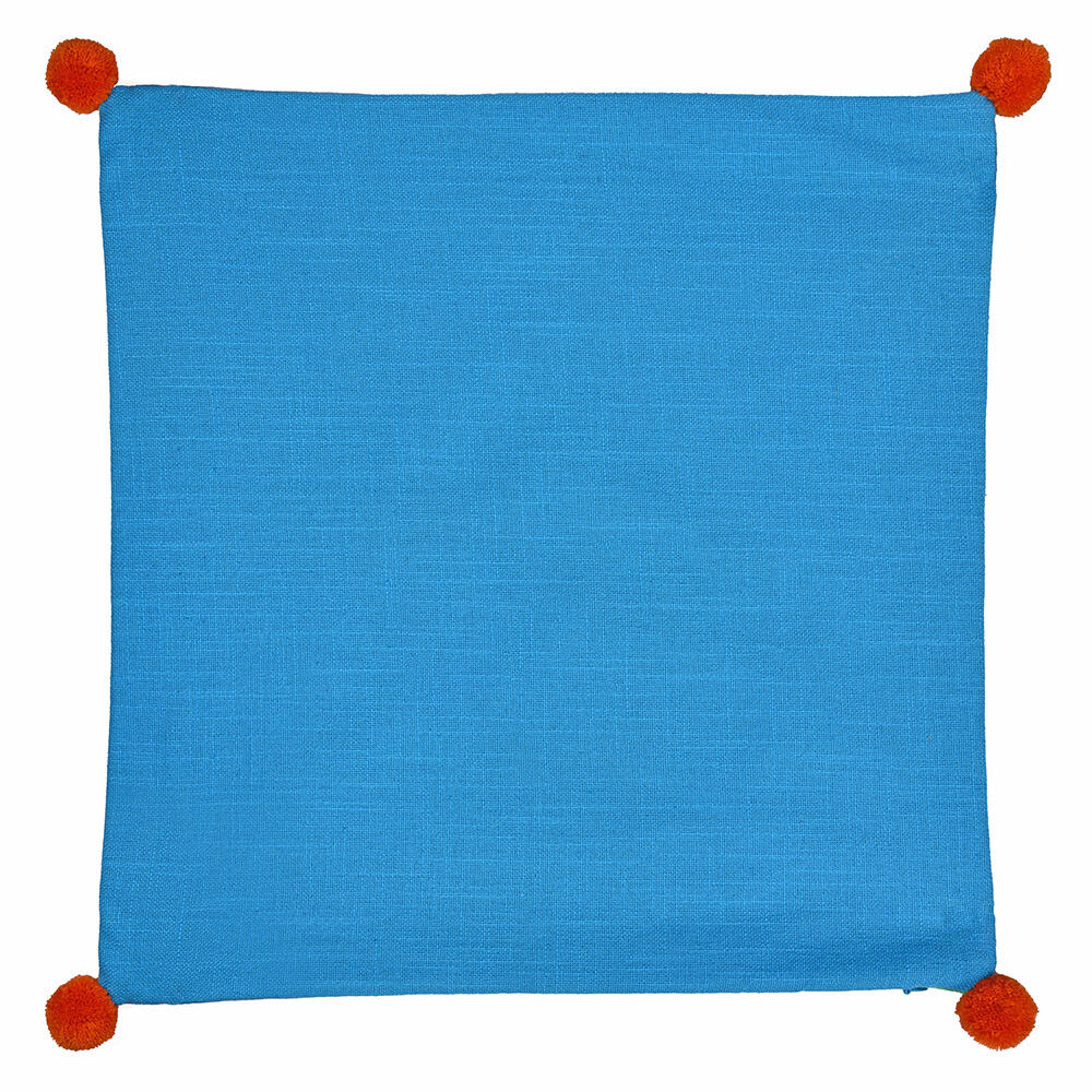 Solid Cotton 16' x 16' Two Sided Pom Pom Cushion Cover (Blue & Green)