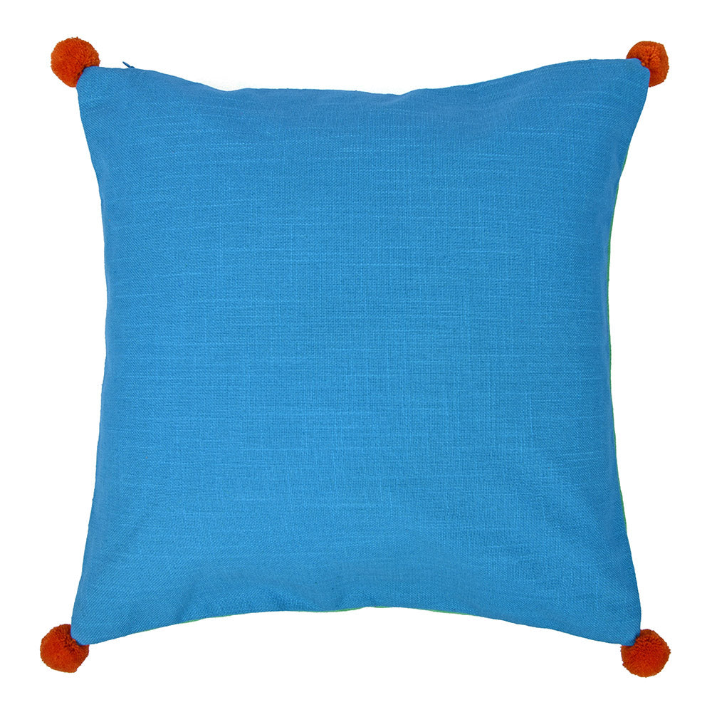 Solid Cotton 16' x 16' Two Sided Pom Pom Cushion Cover (Blue & Green)