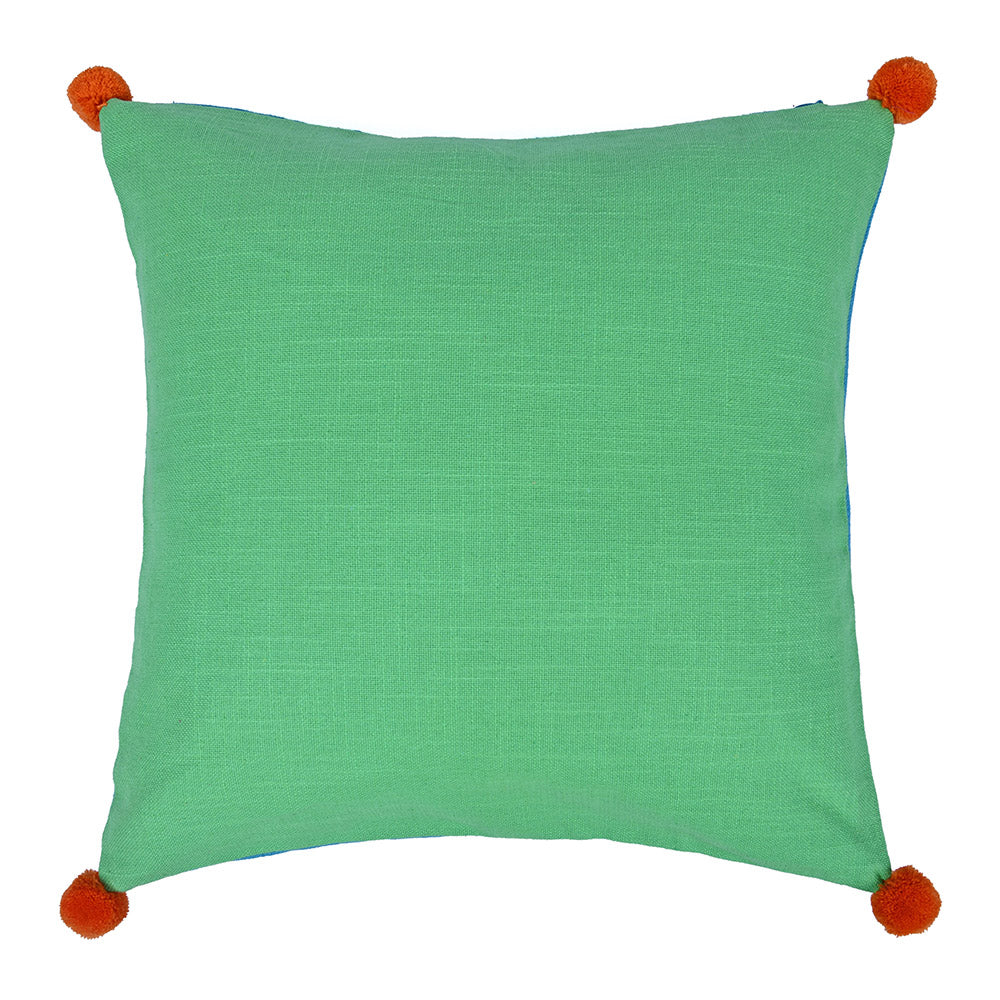 Solid Cotton 16' x 16' Two Sided Pom Pom Cushion Cover (Blue & Green)