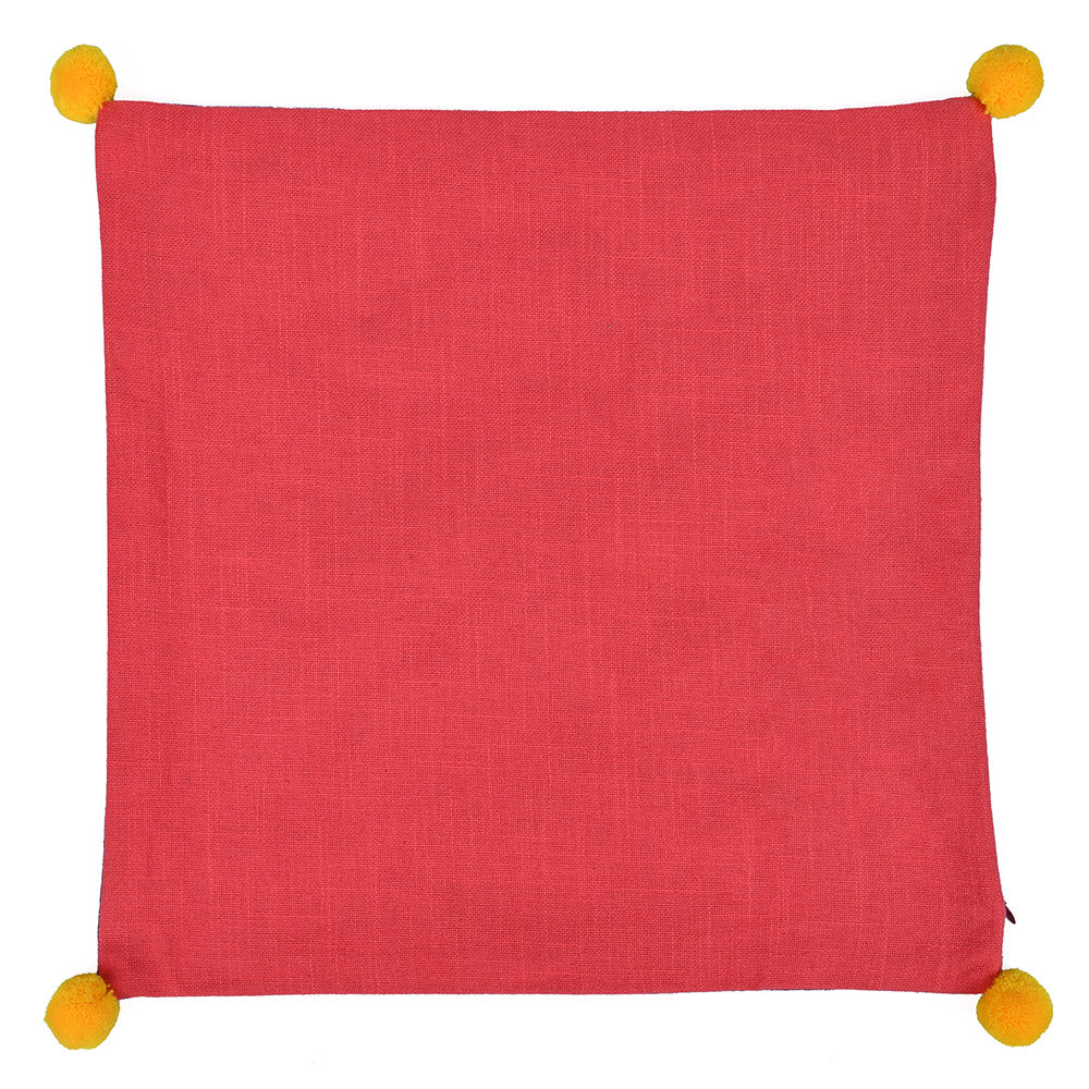 Solid Cotton 16" x 16" Two Sided Pom Pom Cushion Cover (Maroon & Red)