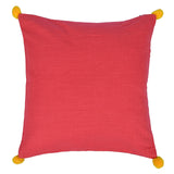 Solid Cotton 16" x 16" Two Sided Pom Pom Cushion Cover (Maroon & Red)