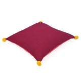 Solid Cotton 16" x 16" Two Sided Pom Pom Cushion Cover (Maroon & Red)