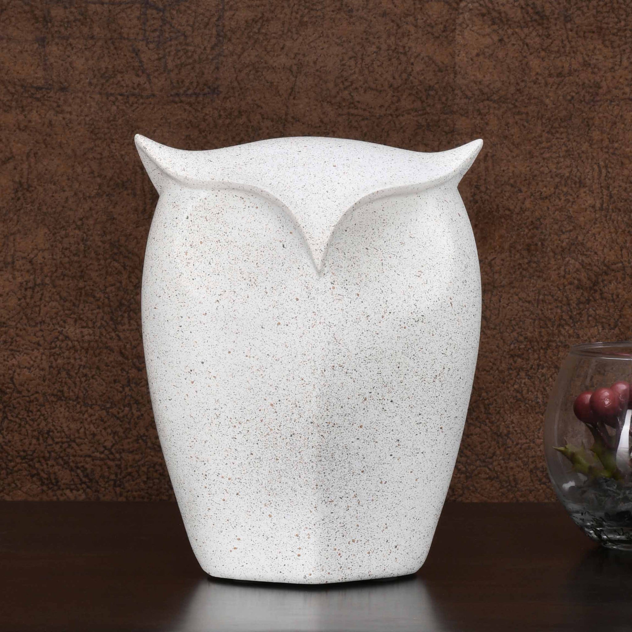 Owl Face Polyresin Showpiece (White)