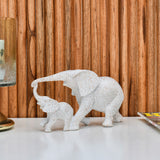 Mom and Baby Elephant Polyresin Showpiece (White)