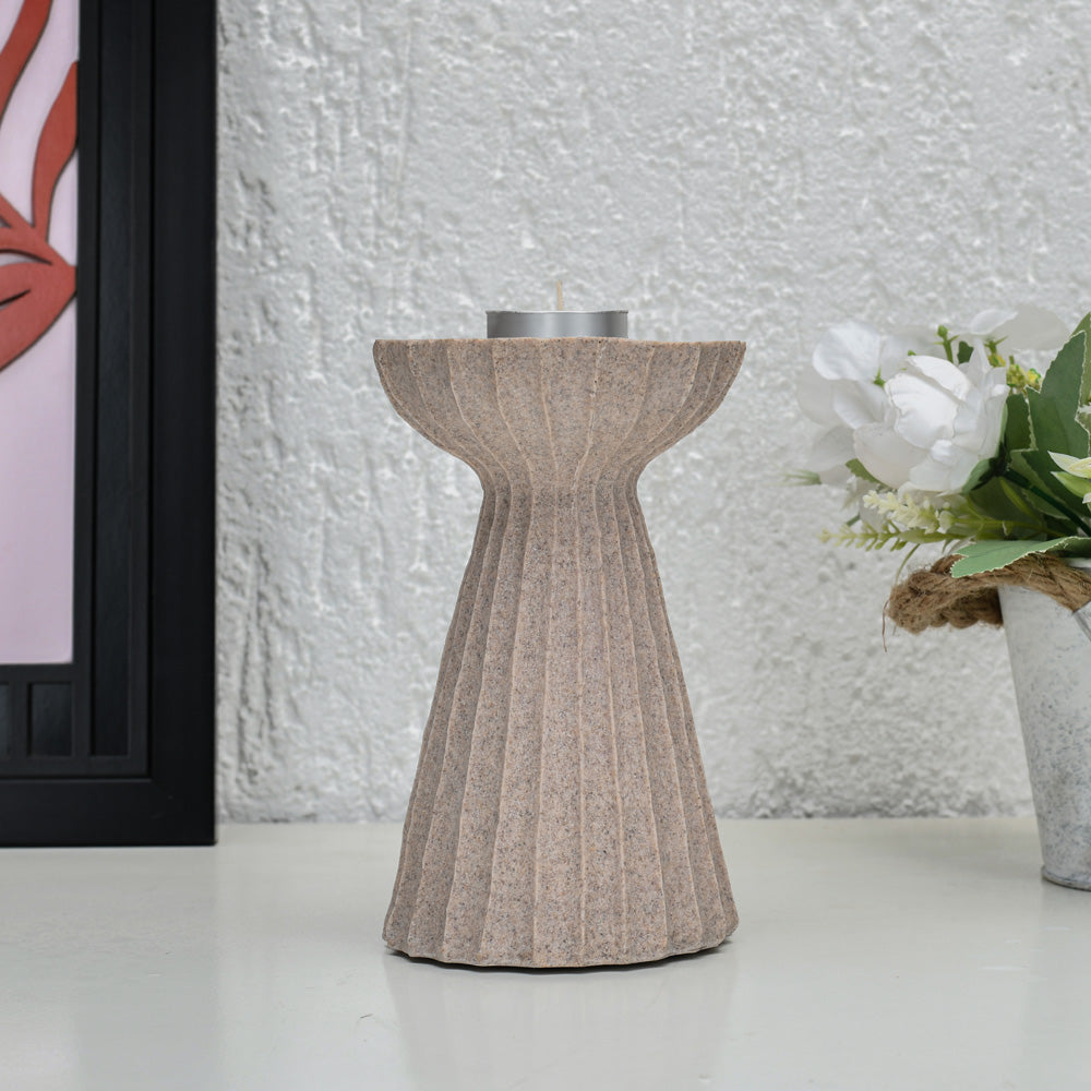 Ribbed Polyresin Large Candle Holder (Sand)