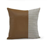 Half Printed Fabric & Leatherette 16' x 16' Cushion Cover (Beige)