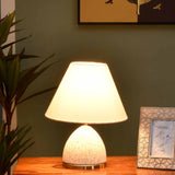 Nilkamal Fabric Shade Terrazzo & Metal Base Table Lamp (White & Gold)